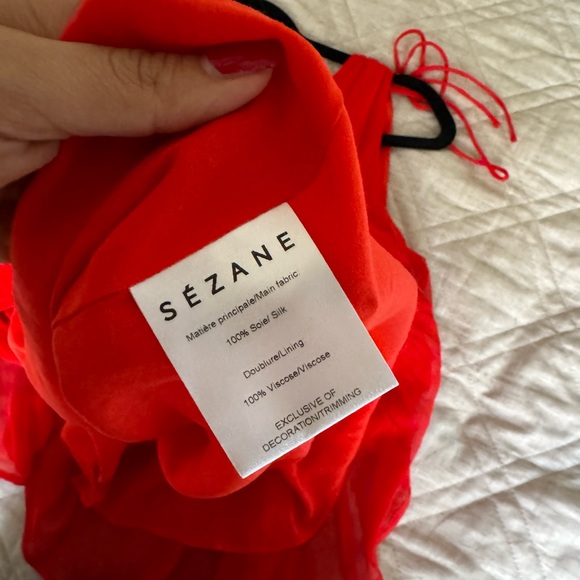 Sézane Robe Albertina Corail Silk Ruffle Trim A-Line Mini Dress Red 36 US-4 - Picture 8 of 8